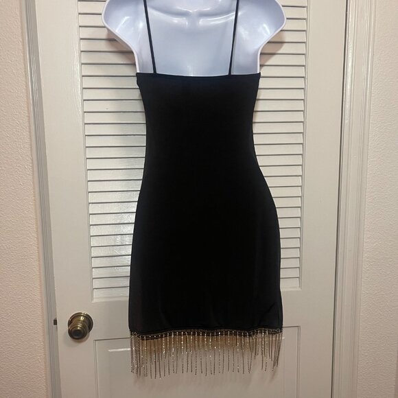 Windsor Black Rhinestone Fringe Mini Dress Size Small Party Prom - Picture 3 of 9